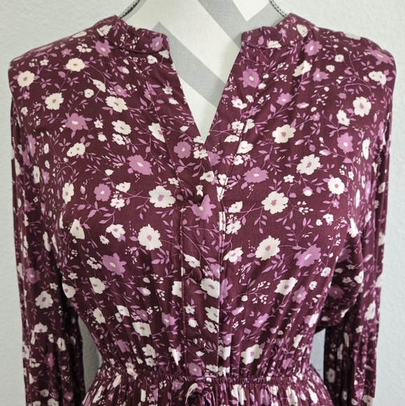 BLU PEPPER Floral Boho Mini Dress Long Balloon Sleeves Plum Purple Size Large - Picture 3 of 16